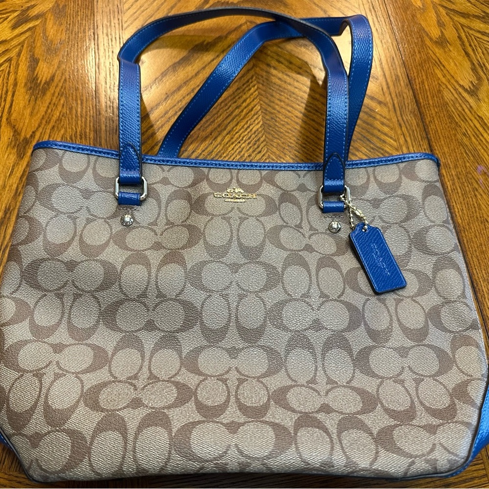 Coach Tan and Blue Signature Tote